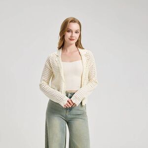 Women's Open Stitch Pointelle Cardigan Sweater - Universal Thread Cream XXL